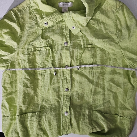 Cj Banks Lime Green Roll Tab Sleeve Hem Drawstring Light Shacket Womens - Picture 10 of 13